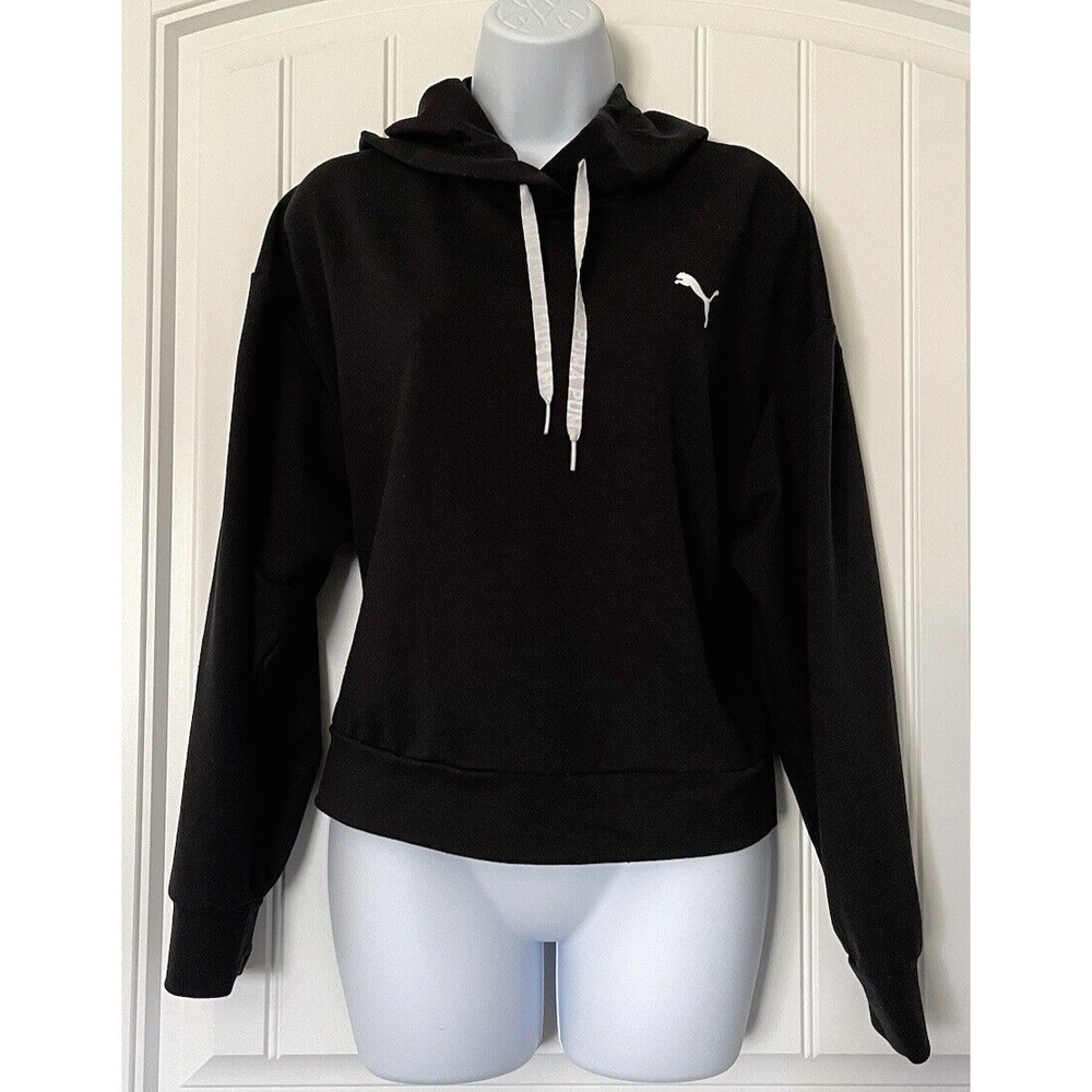 Puma Womens Crop Top Hoodie Sweatshirt Sweater Pullover Cropped Black Size Small